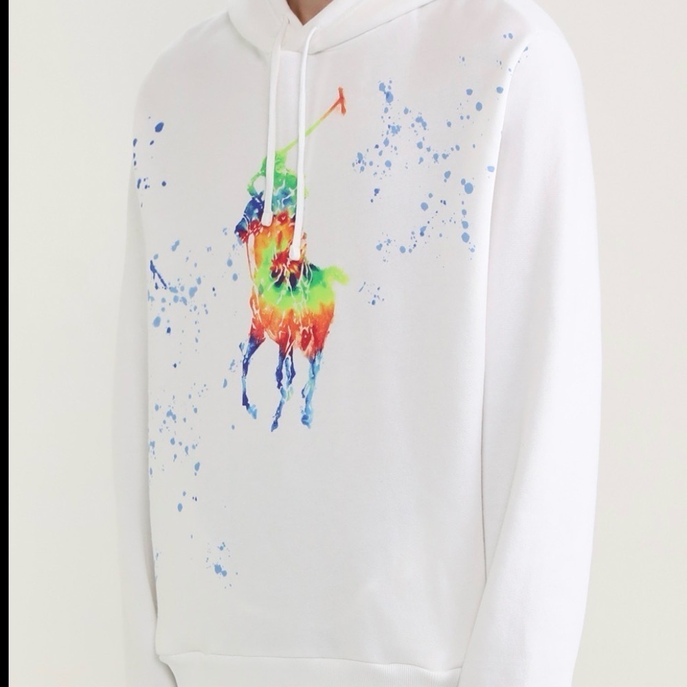 Ralph Lauren White Hoodie with Multicolor Print NWOT